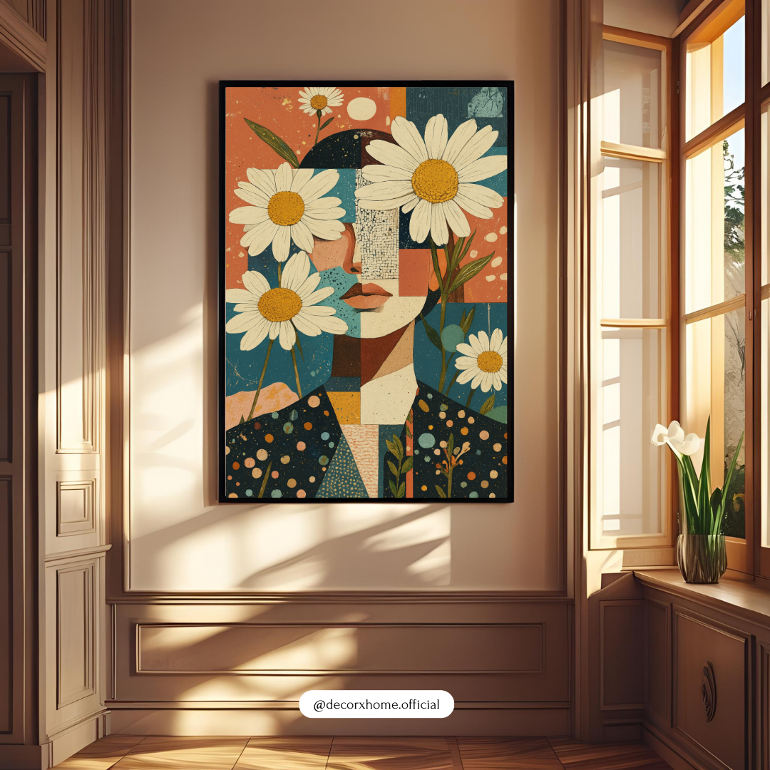 Floral Abstract Woman Poster – Daisy Face Modern Aesthetic Wall Art