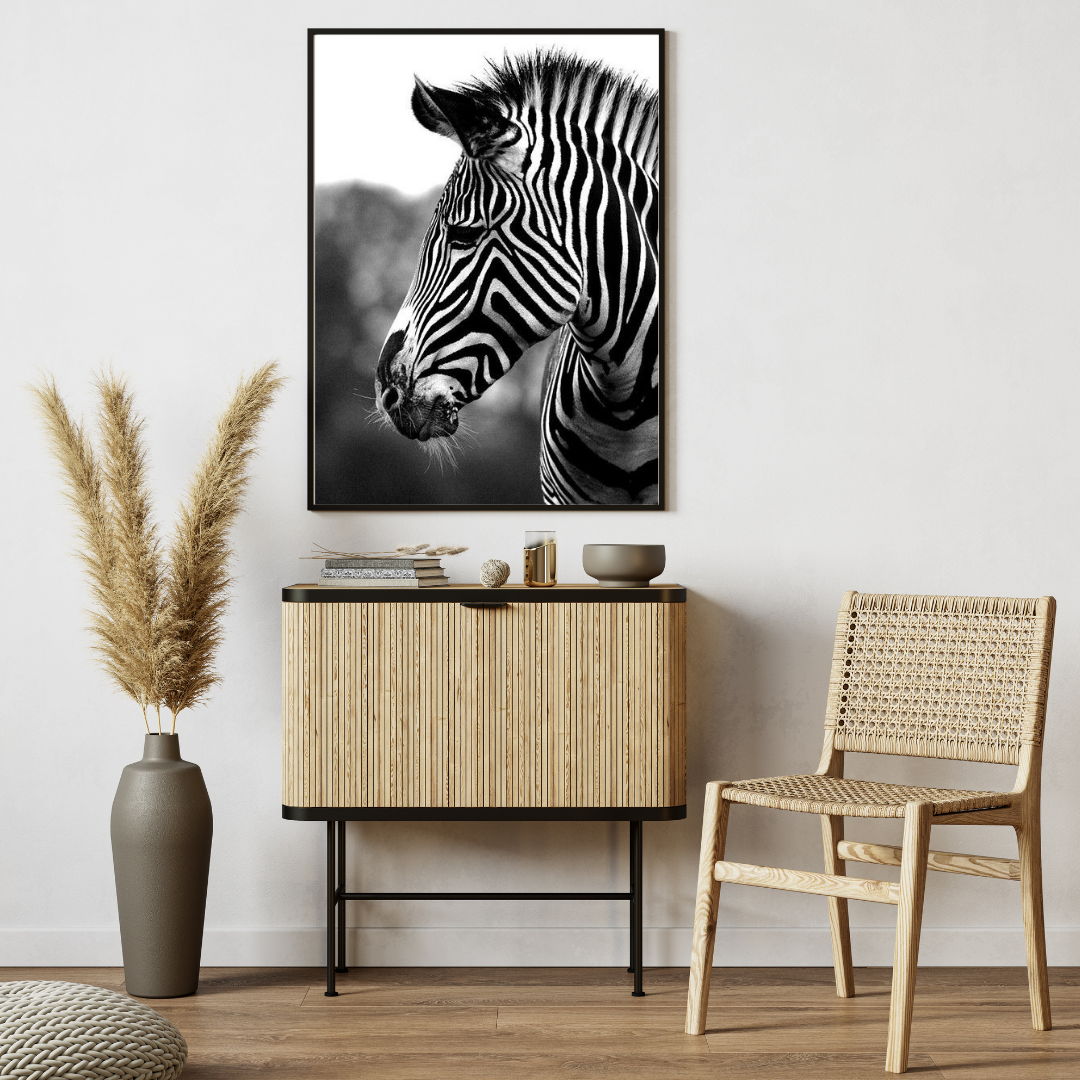Elegant Zebra Wall Art – Black & White Framed Animal Print