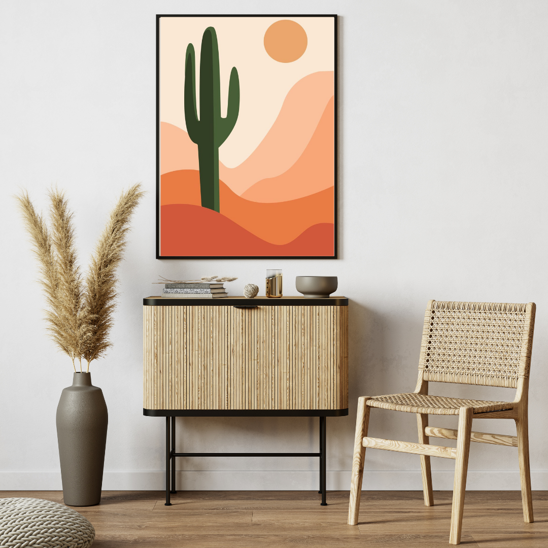 Sunset Cactus Desert – Boho Framed Wall Art Print for Living Room, Bedroom & Office Decor