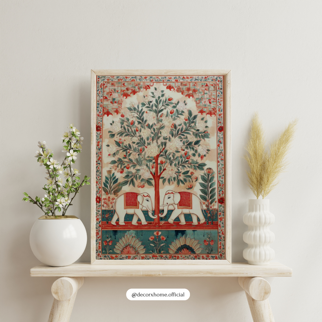 Indian Elephant Tree of Life Poster – Traditional Folk Art Wall Decor | Decorxhome