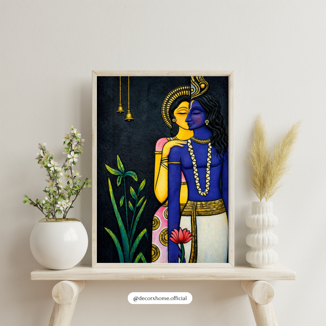 Radha Krishna Minimal Wall Art Poster – Modern Spiritual Love Painting | Decorxhome