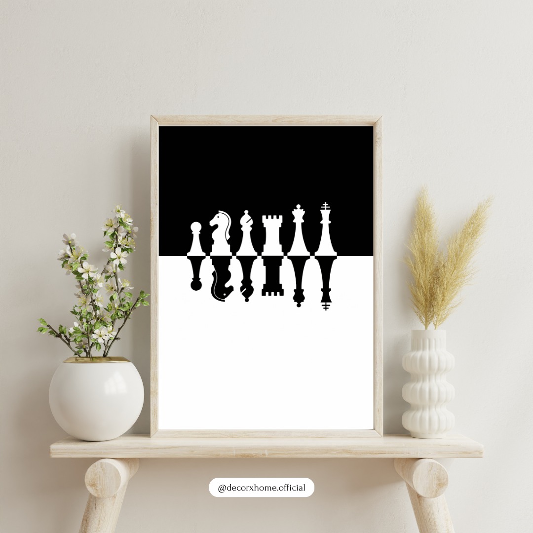 Minimal Chess Pieces Wall Art Poster – Modern Black & White Home Décor by Decorxhome