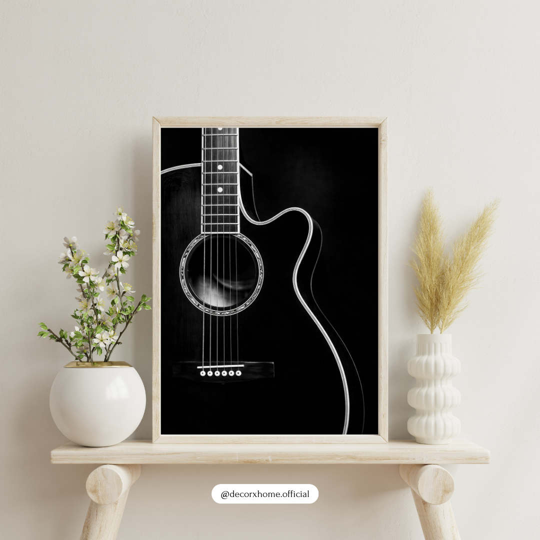 Minimal Black Guitar Wall Art Poster – Modern Music-Themed Home Décor by Decorxhome