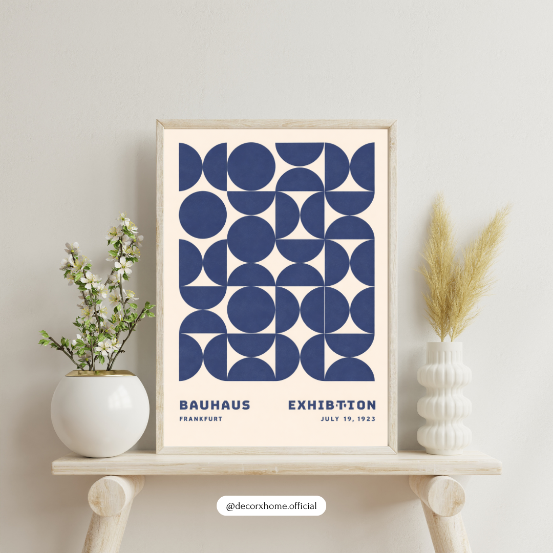 Bauhaus Geometric Exhibition Poster | Minimalist Blue Abstract Wall Art | Decorxhome