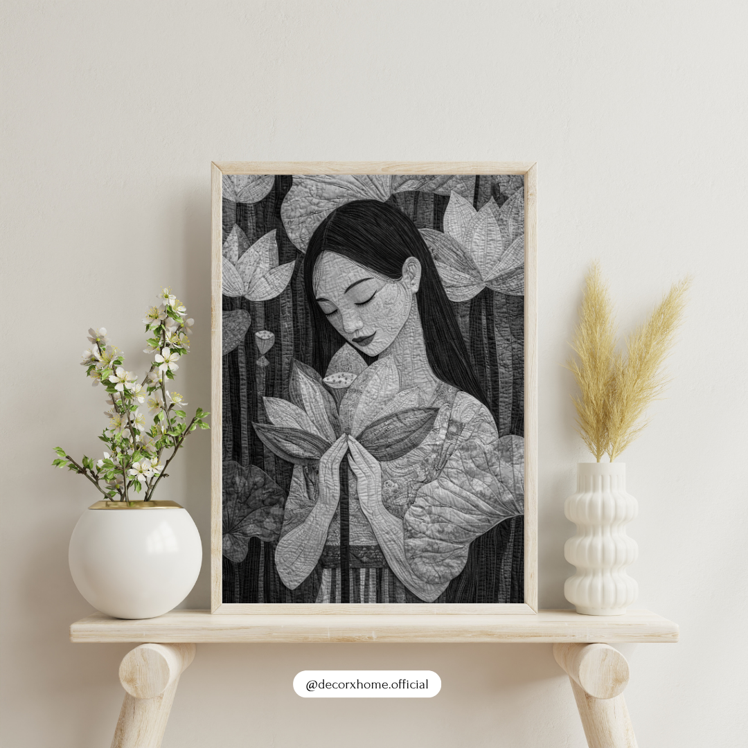 "Lotus Serenity – Artistic Wall Poster" 🌸 in Black & White Edition