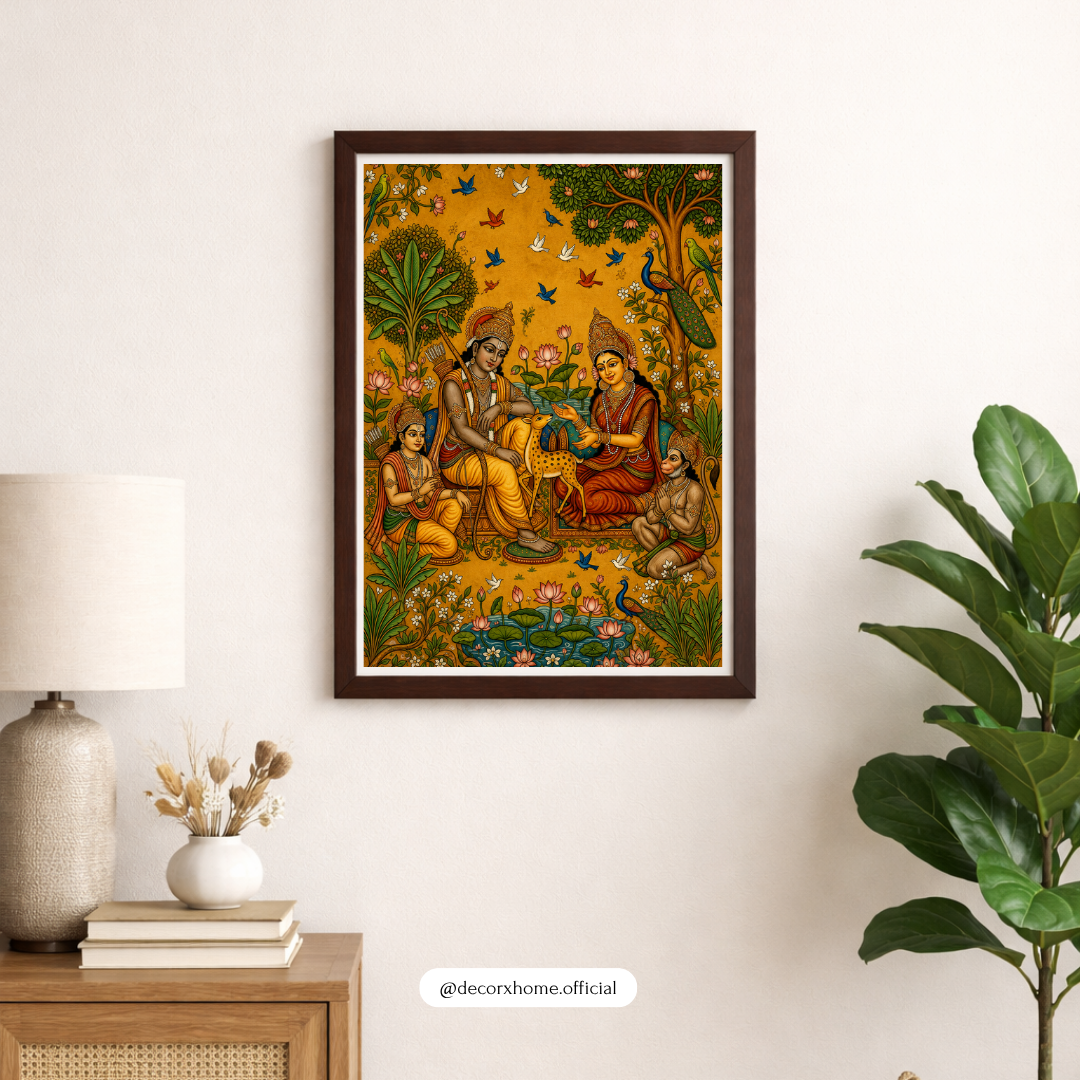 Traditional Indian Ram Darbar Folk Art Poster | Rajasthani & Madhubani Inspired Wall Art