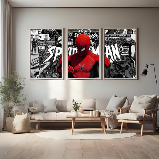 "Spider-Man Split Wall Poster 🖼️ | 3-Piece Comic Art Décor"
