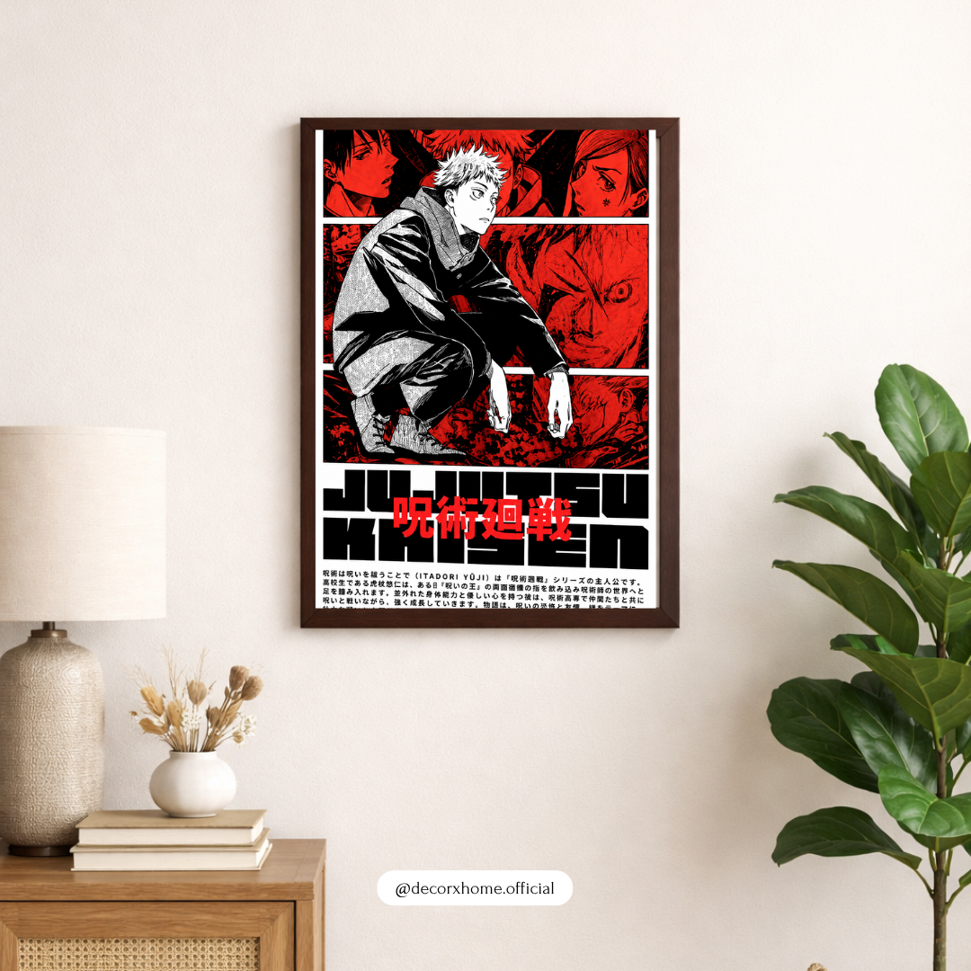 Jujutsu Kaisen Yuji Itadori Manga Poster | Red & Black Anime Wall Art for Otaku Rooms | Decorxhome