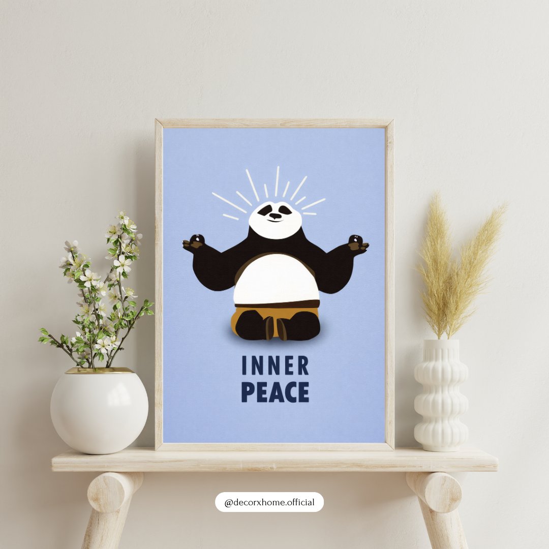Inner Peace Panda Wall Art | Cute Meditation Poster | Minimal Motivational Decor | Decorxhome
