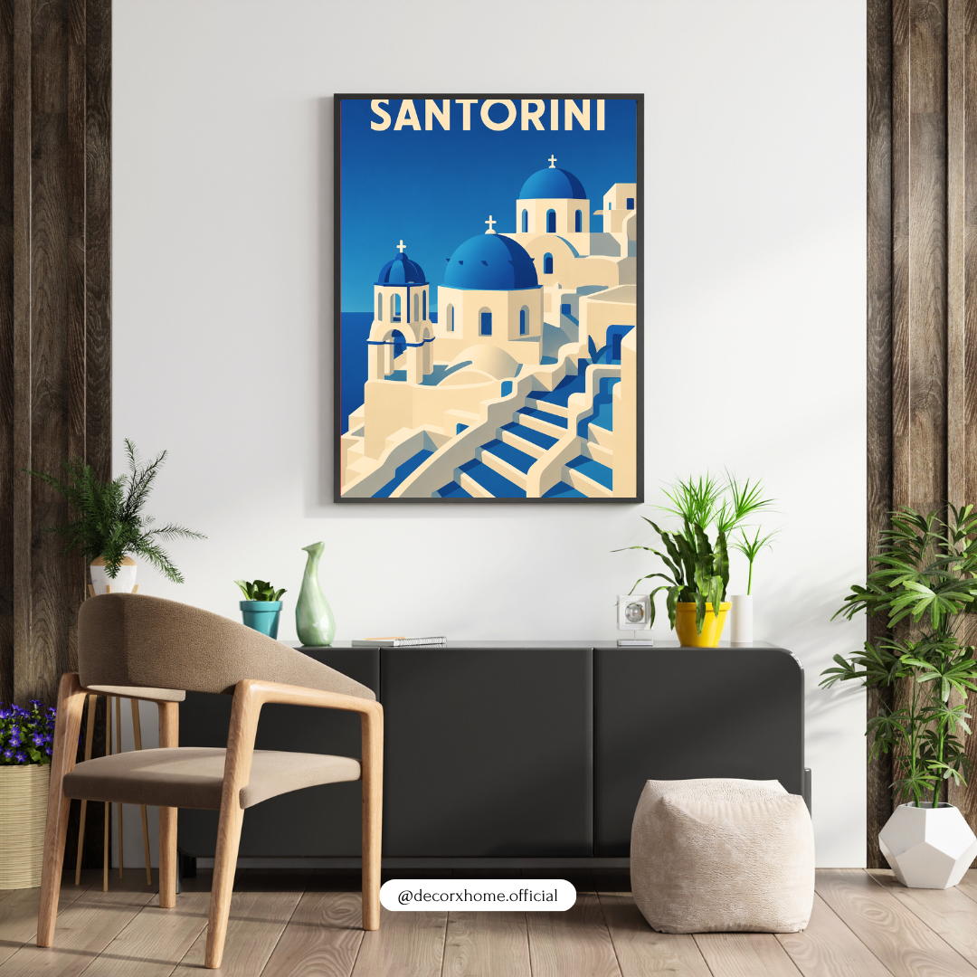 Santorini Greece Travel Poster | Minimalist Mediterranean Wall Art by DecorxHome