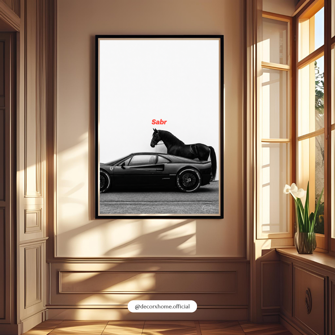 Sabr Luxury Car & Stallion Wall Poster | Minimalist Success Aesthetic by DecorxHome