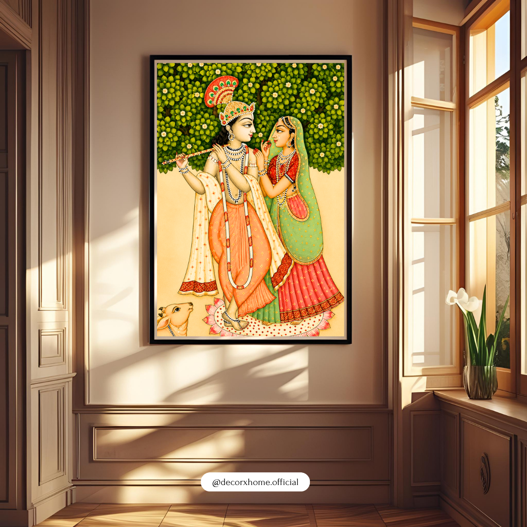 Radha Krishna Divine Harmony Poster | Traditional Indian Spiritual Wall Art by DecorxHome