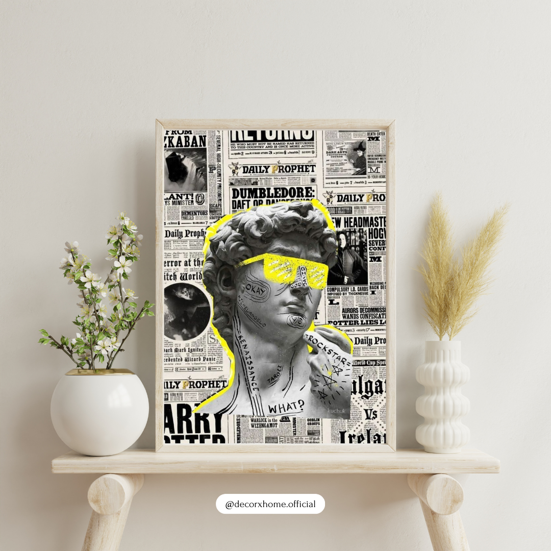 Neon Pop David Collage Wall Art Poster – Modern Newspaper Aesthetic by Decorxhome