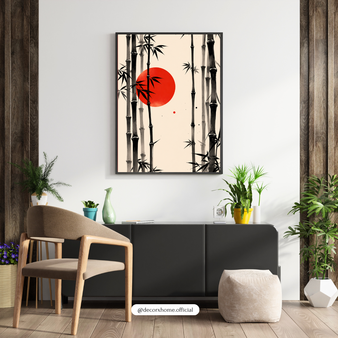 Japanese Bamboo Forest Wall Art Poster | Minimalist Zen Ink Painting Decor