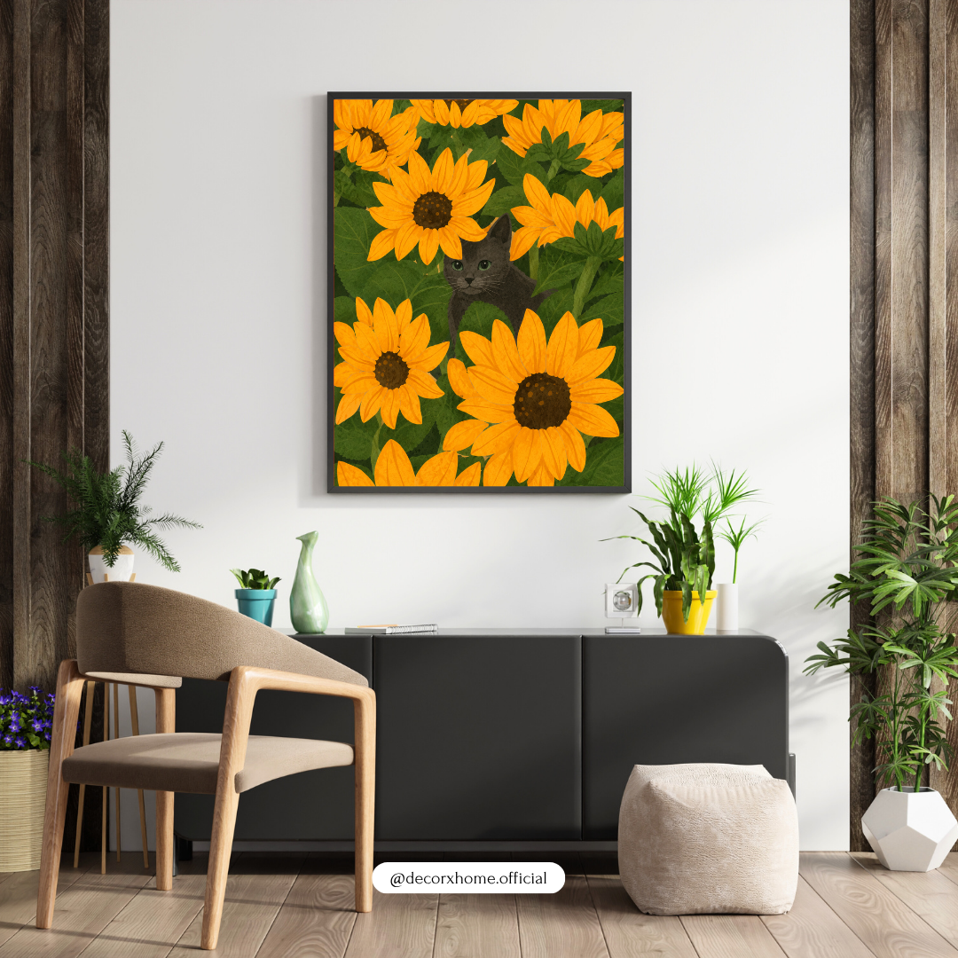 Decorxhome – Sunflower Cat Meadow Wall Art Poster