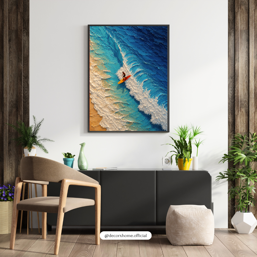 Decorexhome Ocean Wave Surfer Wall Art Poster | Coastal Beach Aerial Canvas Print | Modern Sea Adventure Home Decor