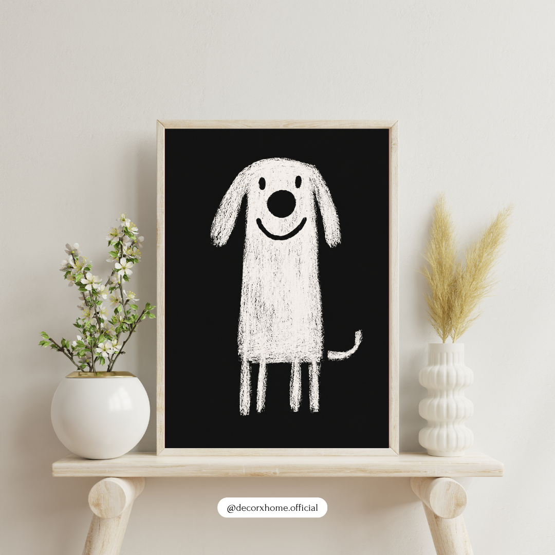 Minimal Dog Wall Art Poster – Cute Black & White Sketch Print | Modern Pet Illustration Decor for Bedroom & Living Room | Decorxhome
