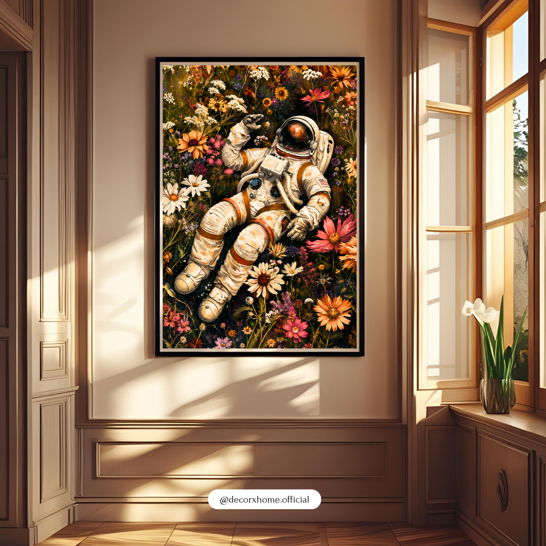 Astronaut in Wildflower Meadow Poster | Dreamy Space & Floral Wall Art by DecorxHome