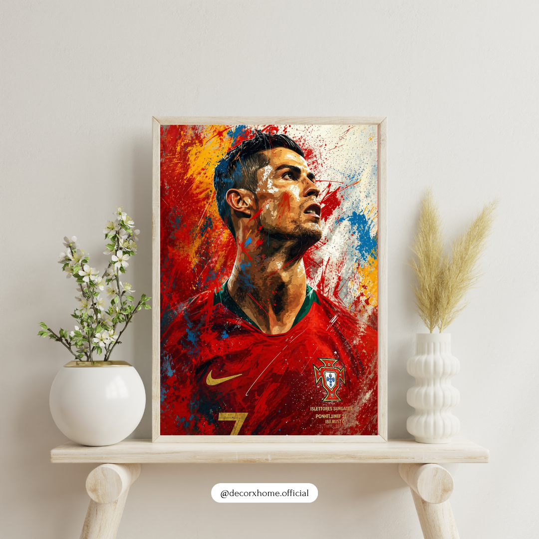 Cristiano Ronaldo Abstract Art Poster with Frame – Football Legend Wall Decor for Bedroom & Gaming Room