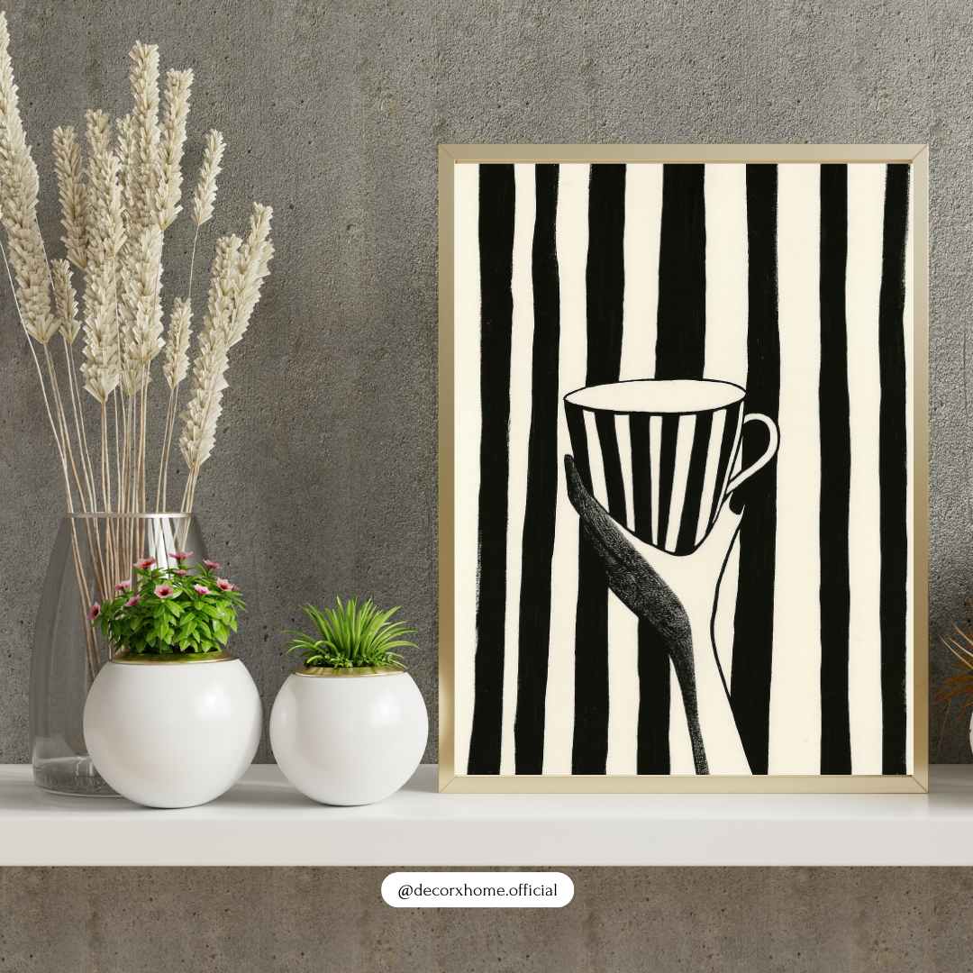 Monochrome Coffee Art Poster – Minimalist Aesthetic Wall Decor