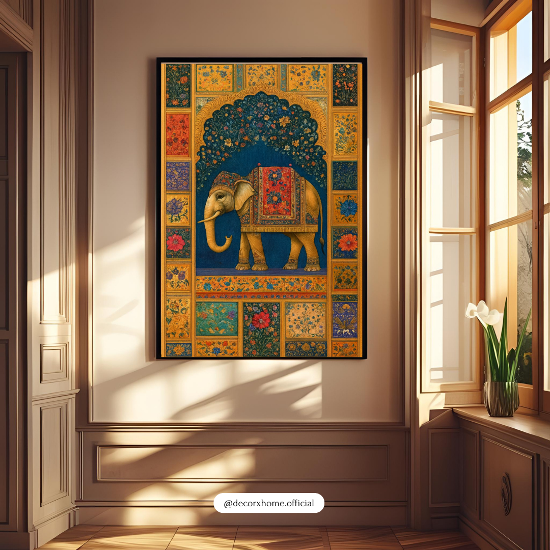 Royal Elephant Mosaic Poster – Traditional Indian Palace Art Wall Decor