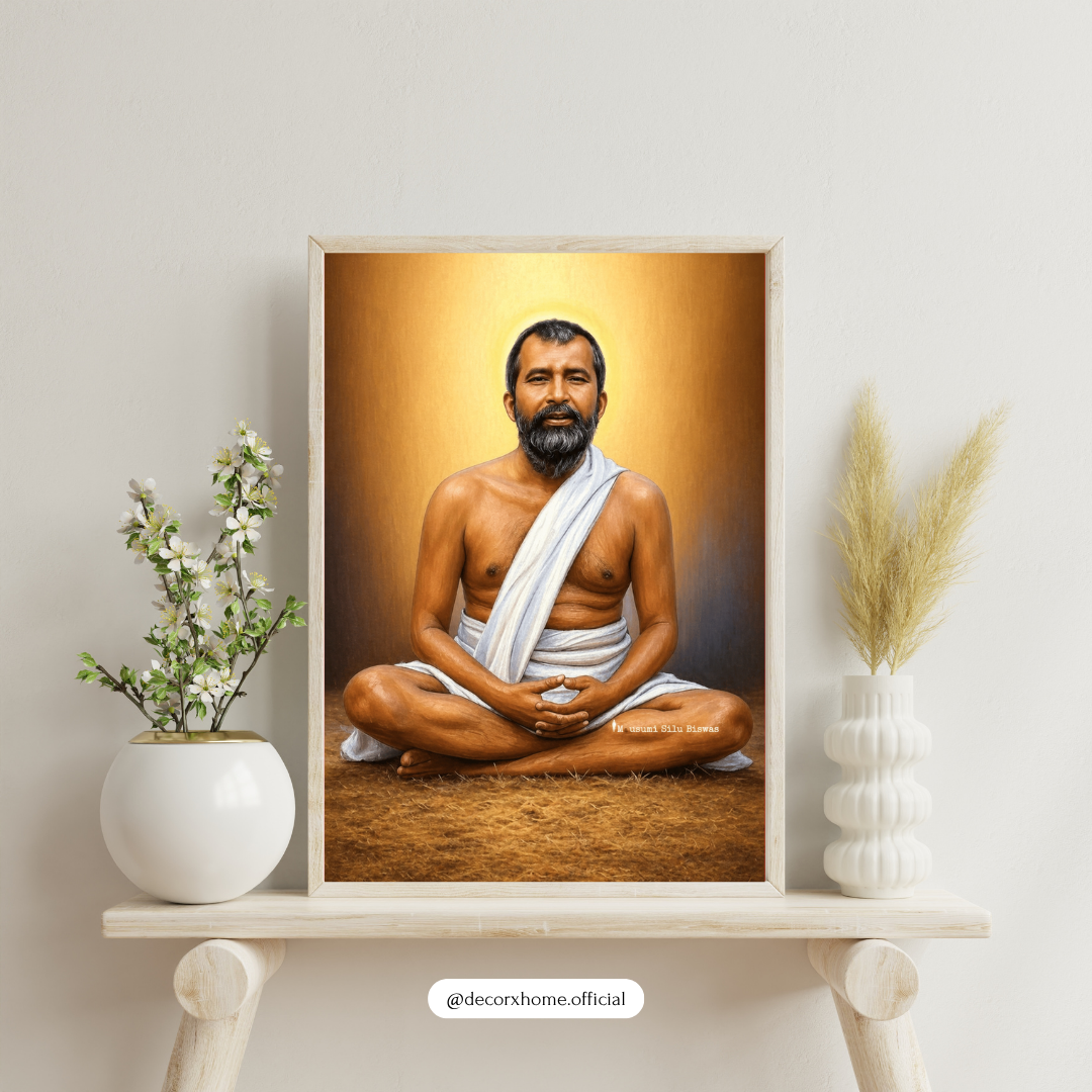 Sri Ramakrishna Paramahamsa Spiritual Wall Art with Frame – Meditation Portrait for Home & Temple Decor