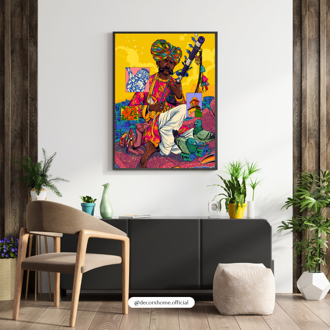 Rajasthani Folk Musician Wall Art Poster | Vibrant Indian Cultural Pop Art Decor