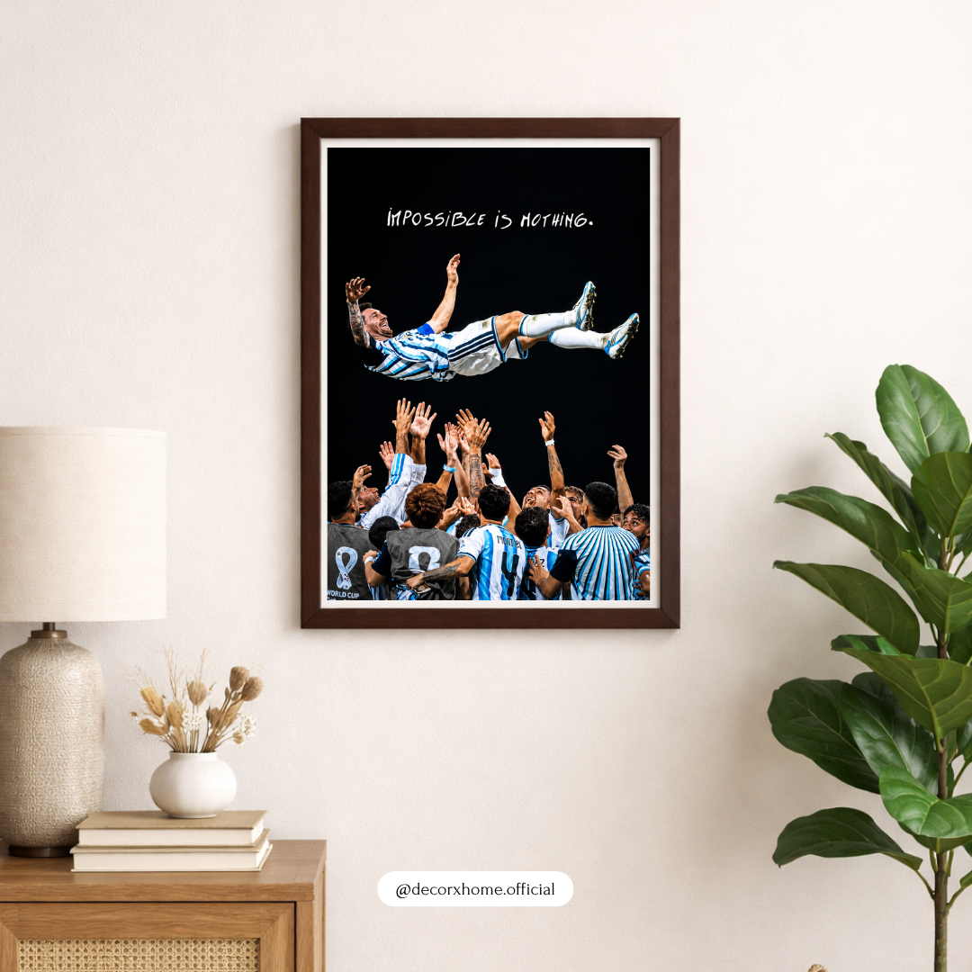 Lionel Messi “Impossible Is Nothing” Football Wall Art Poster – Argentina World Cup Celebration | Sports Room Decor