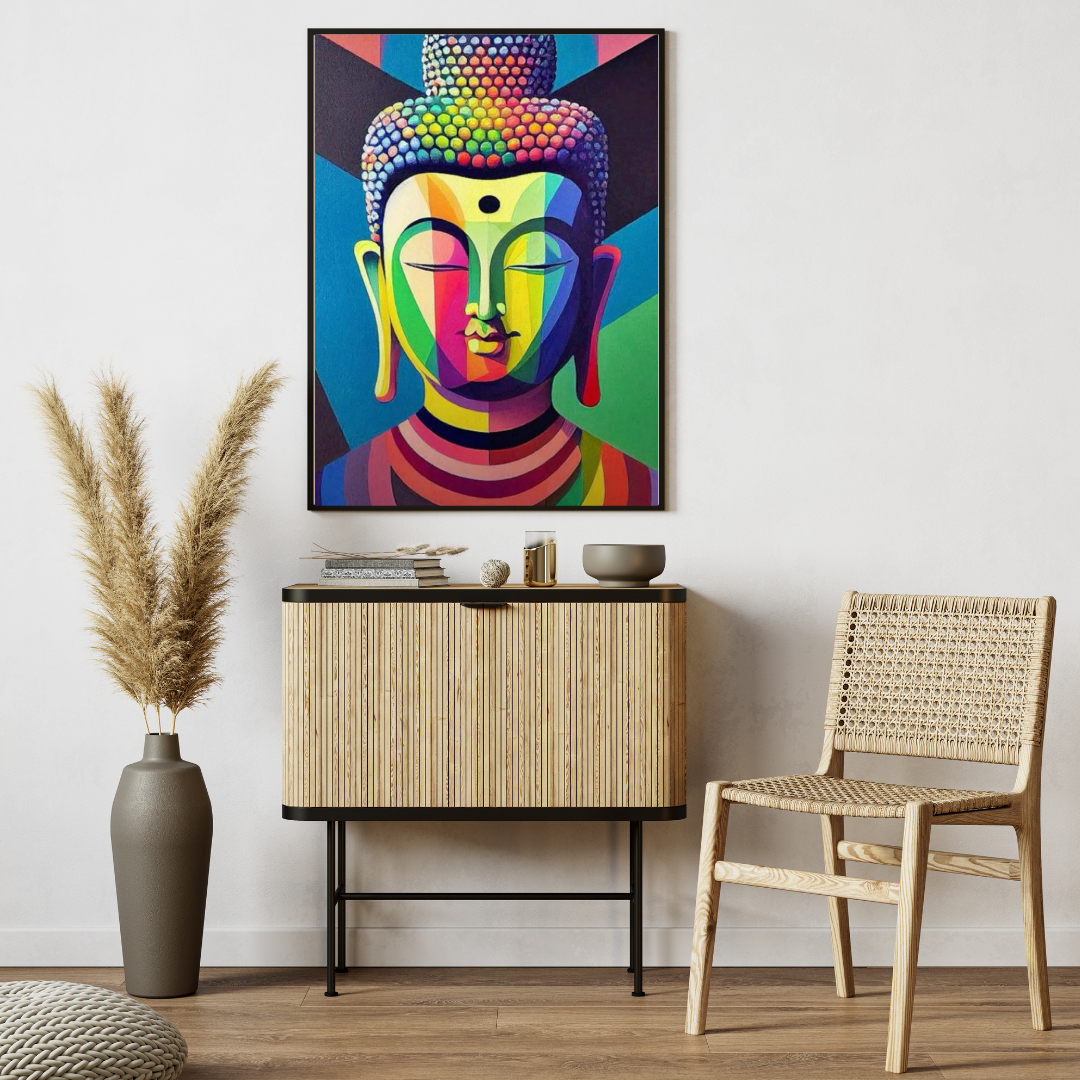 Radiant Serenity – Colorful Buddha Spiritual Wall Poster 🕉️✨