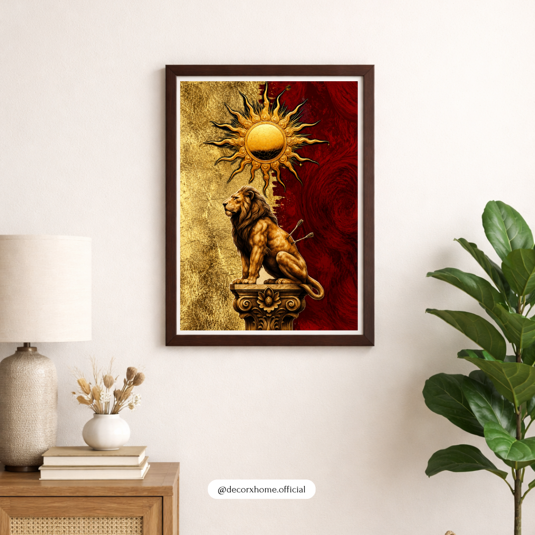 Royal Lion & Sun Wall Art – Golden Luxury Poster & Framed Art