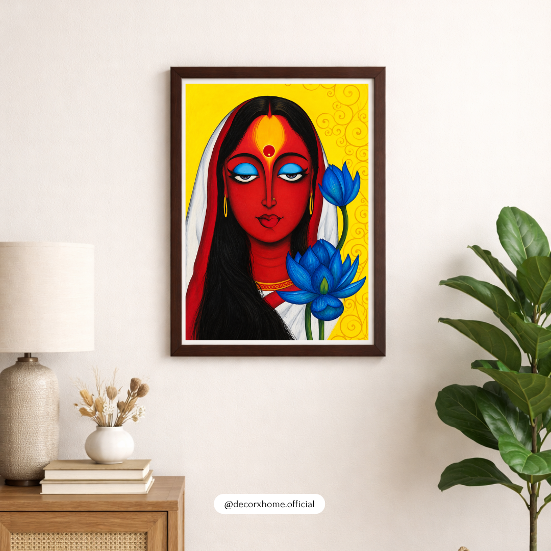 Decorexhome Divine Kali Maa Poster | Blue Lotus & Goddess Kali Wall Art