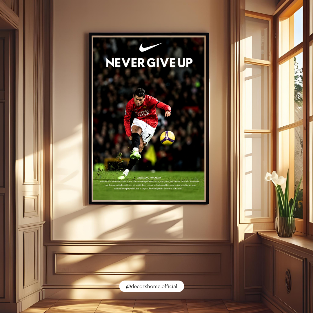 Never Give Up Motivational Football Poster | Inspirational Sports Wall Art | DecorxHome