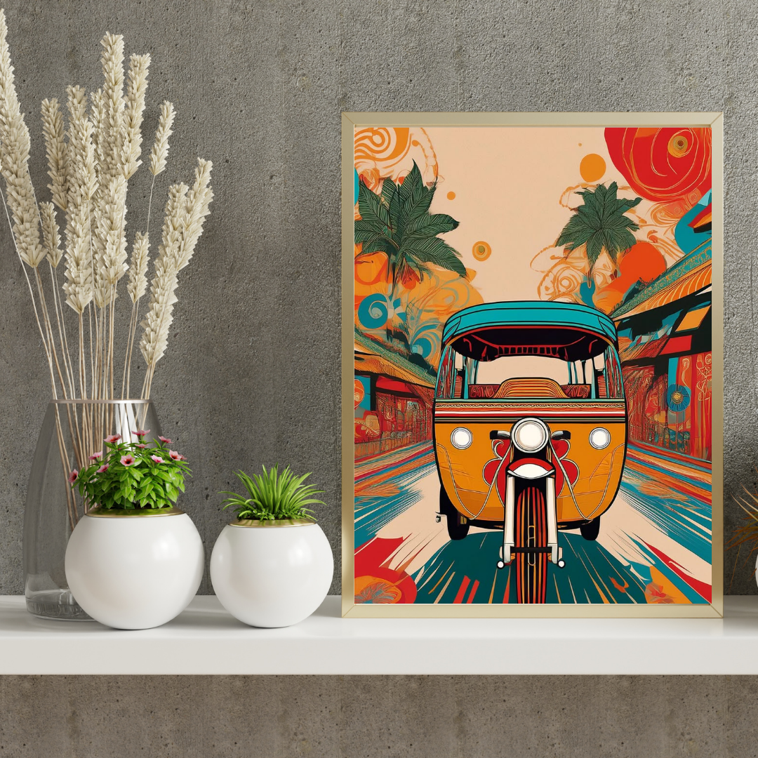 Vibrant Tuk-Tuk Ride – Retro Indian Street Art Wall Poster
