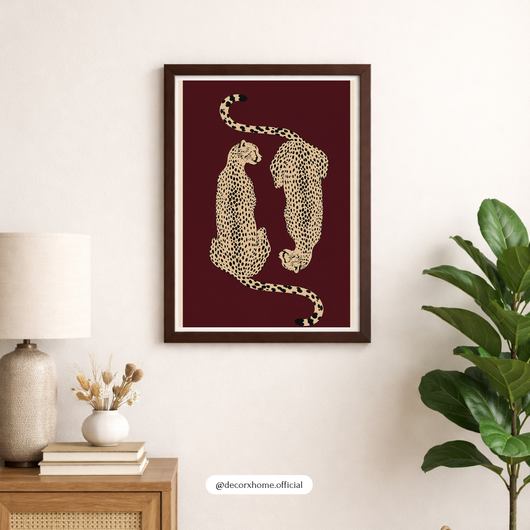 Cheetah Couple Wall Art – Minimalist Leopard Print Animal Poster