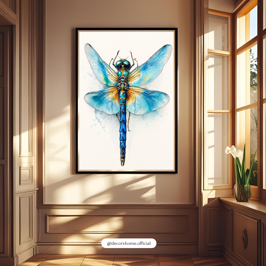Blue Dragonfly Watercolor Poster | Elegant Nature Insect Wall Art by DecorxHome