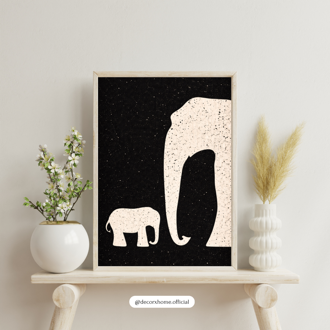 Minimal Elephant Duo Wall Art | Mother & Baby Elephant Silhouette Poster | Decorxhome