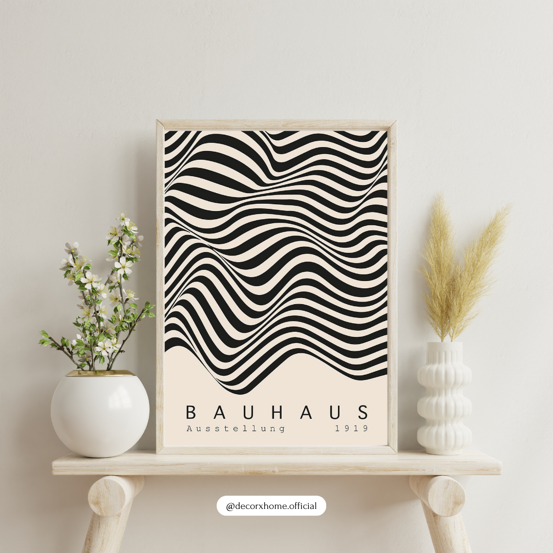 Bauhaus Wave Abstract – Minimal Black & White Wall Poster by Decorxhome