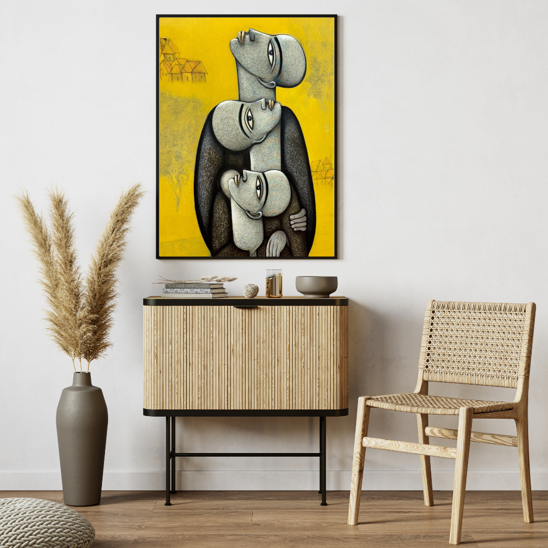 Embrace of Souls – Framed Modern Art Print for Home & Office Decor