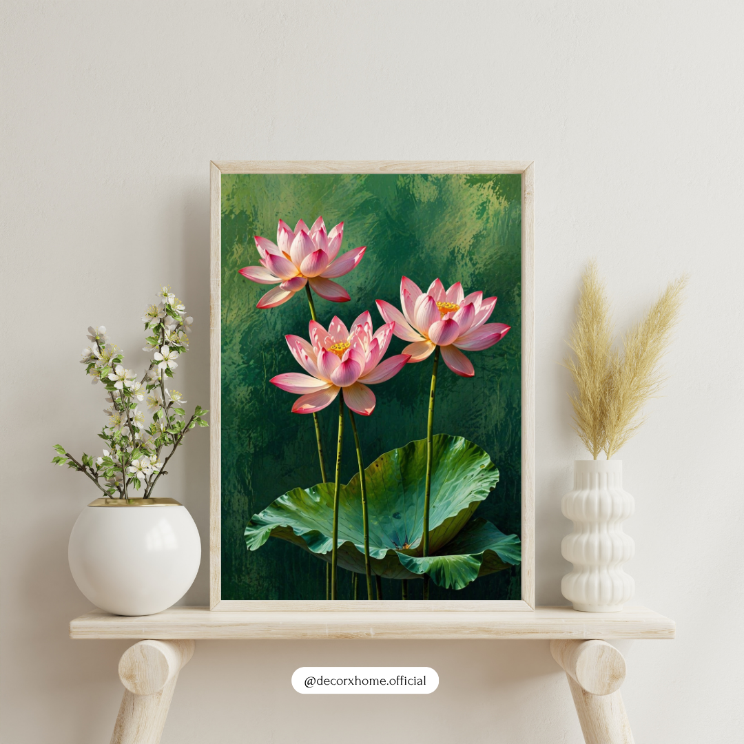 Lotus Flower Wall Art Poster – Elegant Botanical Canvas Print | Zen Aesthetic Home Decor (Framed)