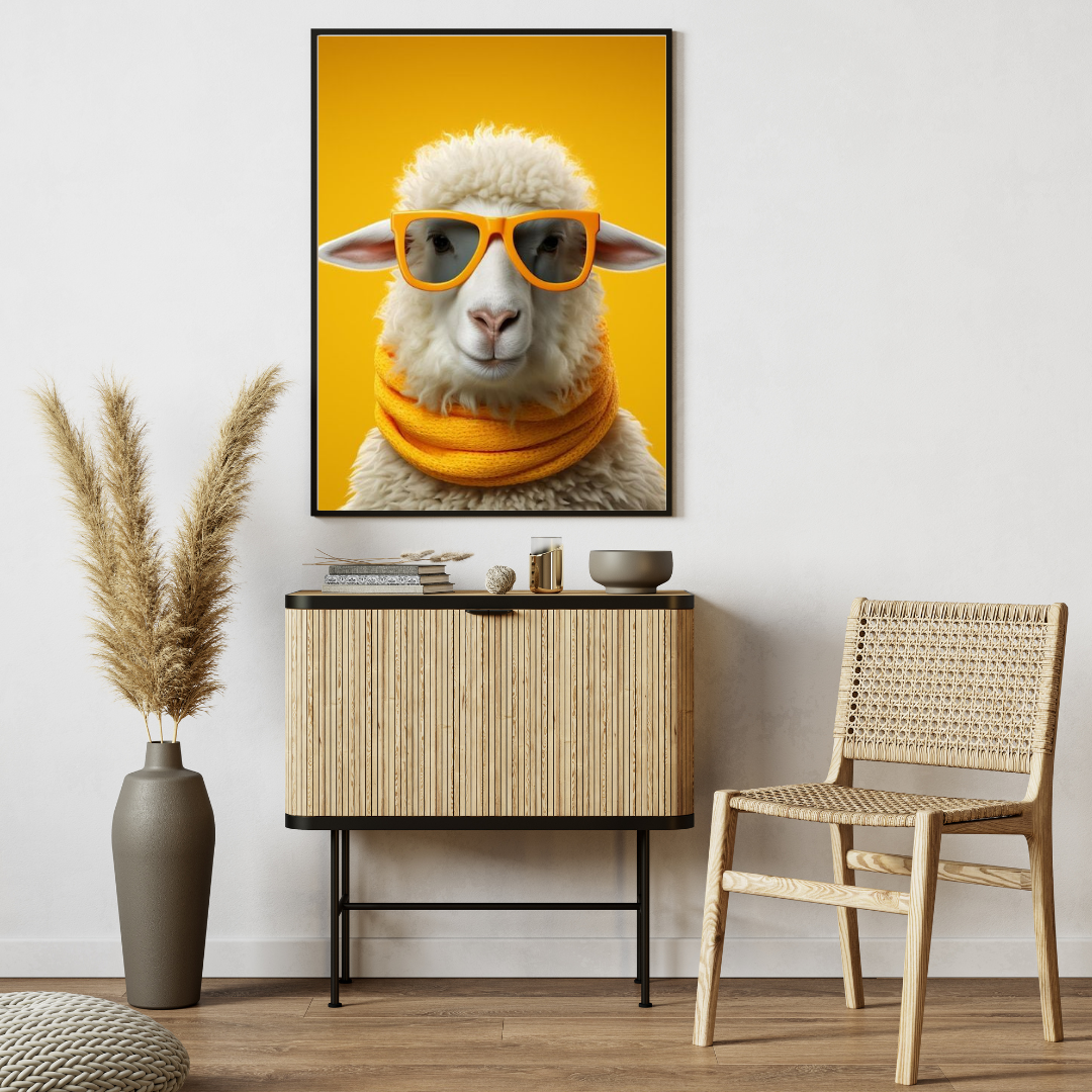 Cool Sheep Wall Art – Framed Animal Print for Modern Home & Office Decor