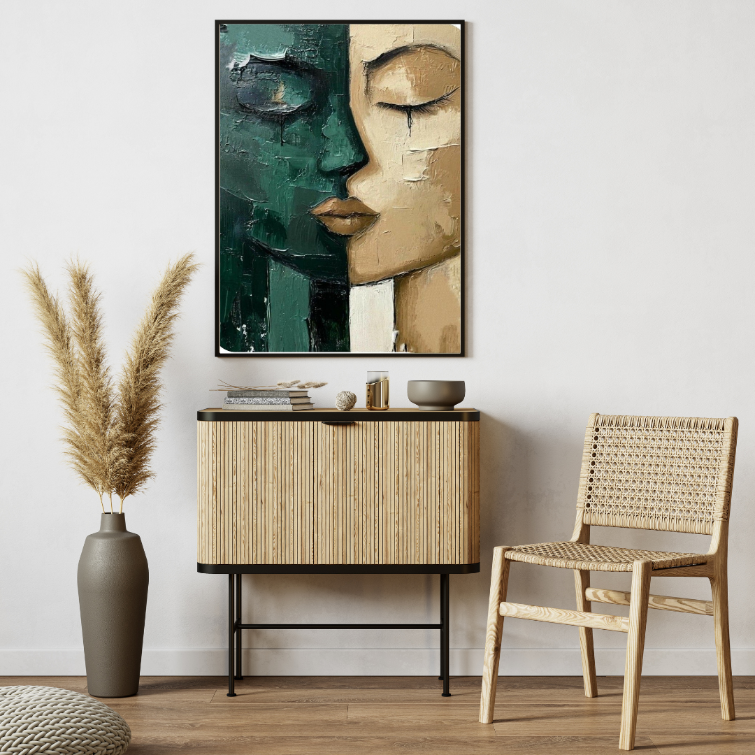 Modern Abstract Face Wall Art Print – Framed Emotional Expressionist Painting for Home & Office Decor
