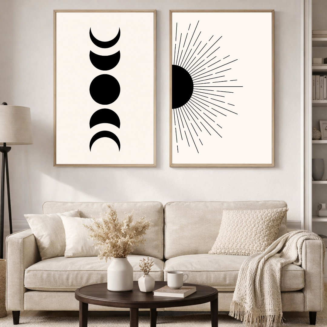Sun & Moon Minimalist Poster Set | Celestial Boho Line Art Wall Decor | Decorxhome