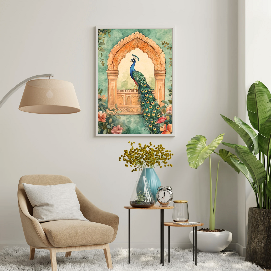Royal Peacock Arch Framed Poster | Heritage Indian Wall Art by Decorxhome