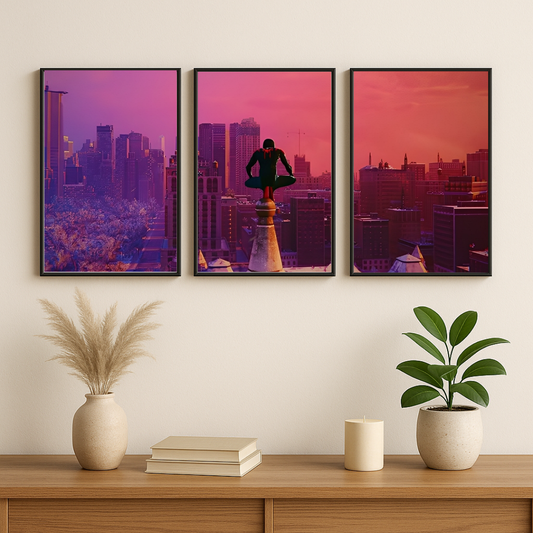 Spider-Man Cityscape – 3 Panel Split Poster Wall Art 🕷️🌆