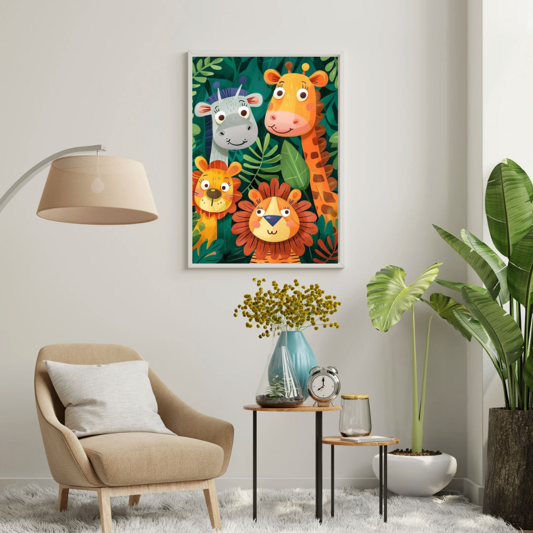 Jungle Friends Framed Poster | Playful Animal Wall Art for Kids by Decorxhome