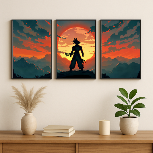 Epic Sunset Warrior – 3 Panel Split Poster Wall Art 🌅✨