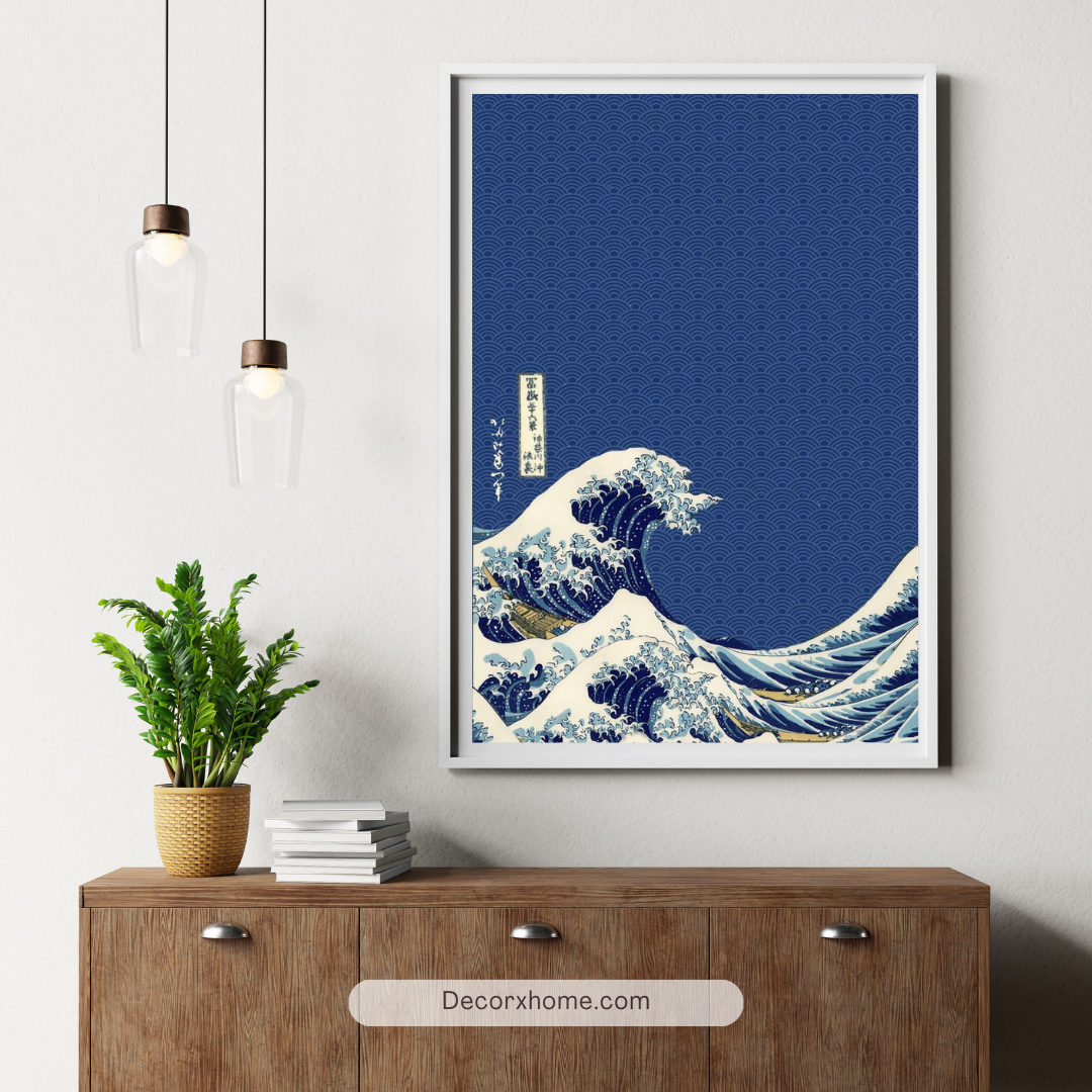 The Great Wave – Japanese Minimal Art Wall Poster (Deep Blue Edition)