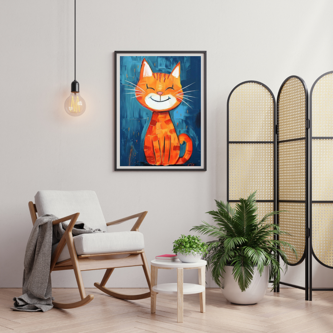 Smiling Ginger Cat Framed Poster | Playful Wall Art for Kids & Happy Homes by Decorxhome