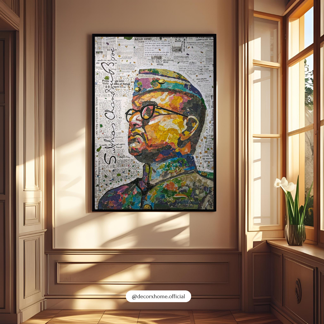 Subhas Chandra Bose Abstract Poster – Patriotic Indian Freedom Fighter Wall Art