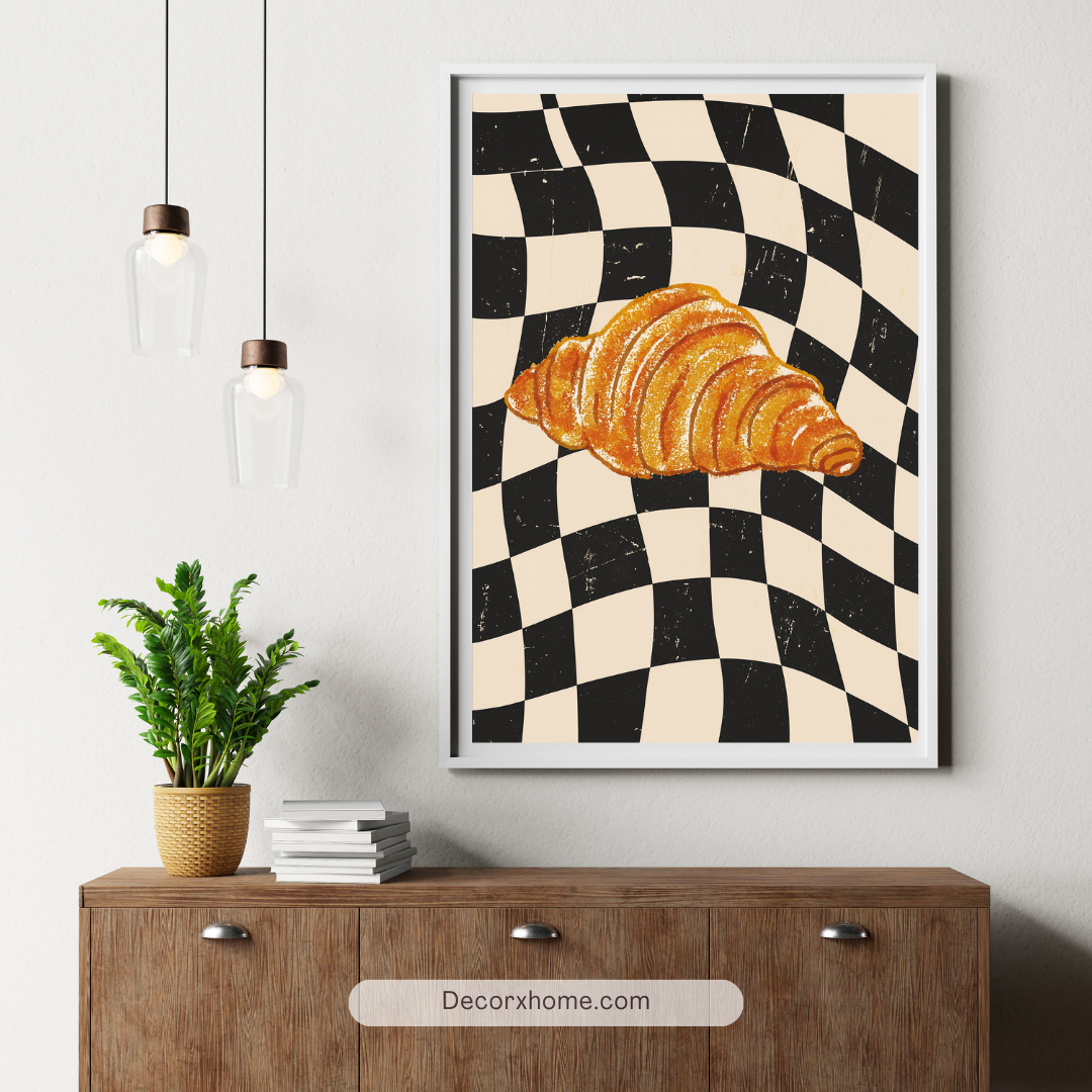 Golden Croissant Pop Art Poster – Café Aesthetic Wall Decor